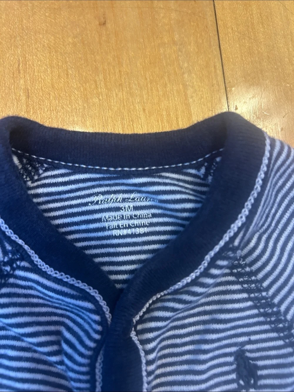 Ralph Lauren Navy and White Striped Baby One-Piece Romper 3m